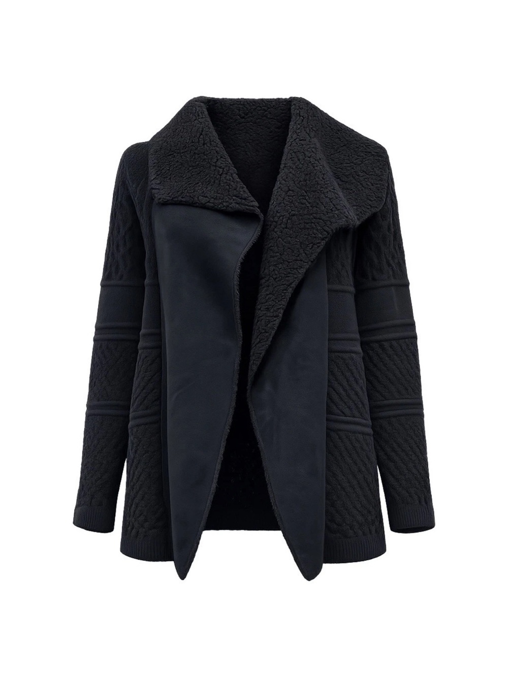 Windsor Black Sherpa Cardigan Coat Shawl Collar Textured Knit Small